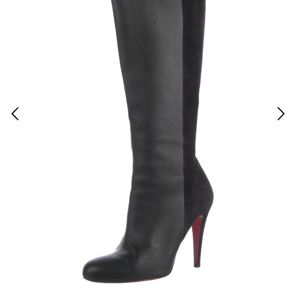 Christian Louboutin Black Leather & Suede Knee Boots with Signature Red Sole